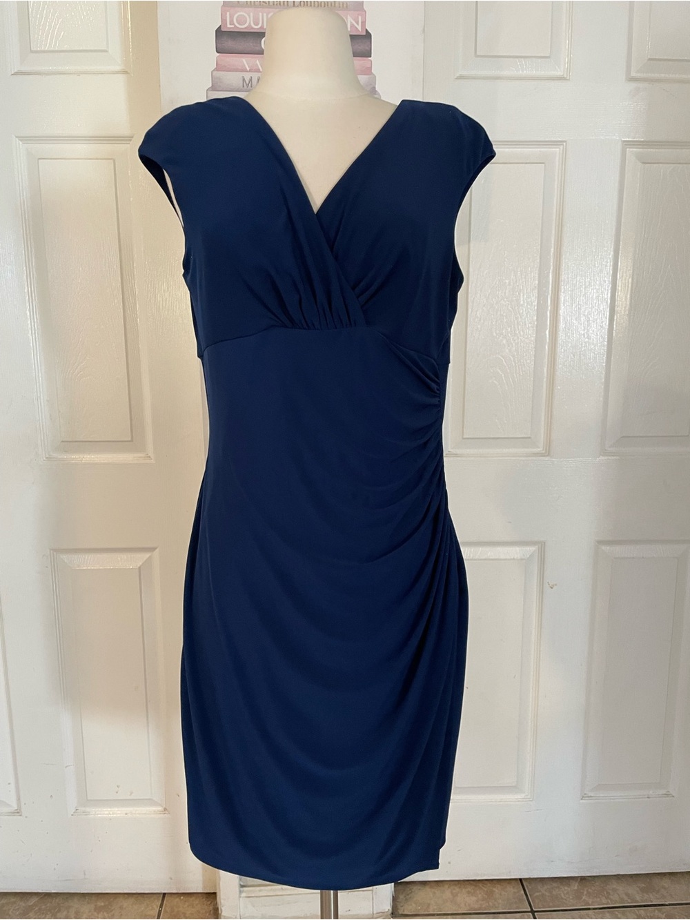 Lauren Ralph Lauren Navy Cap-Sleeve Surplice Sheath Dress